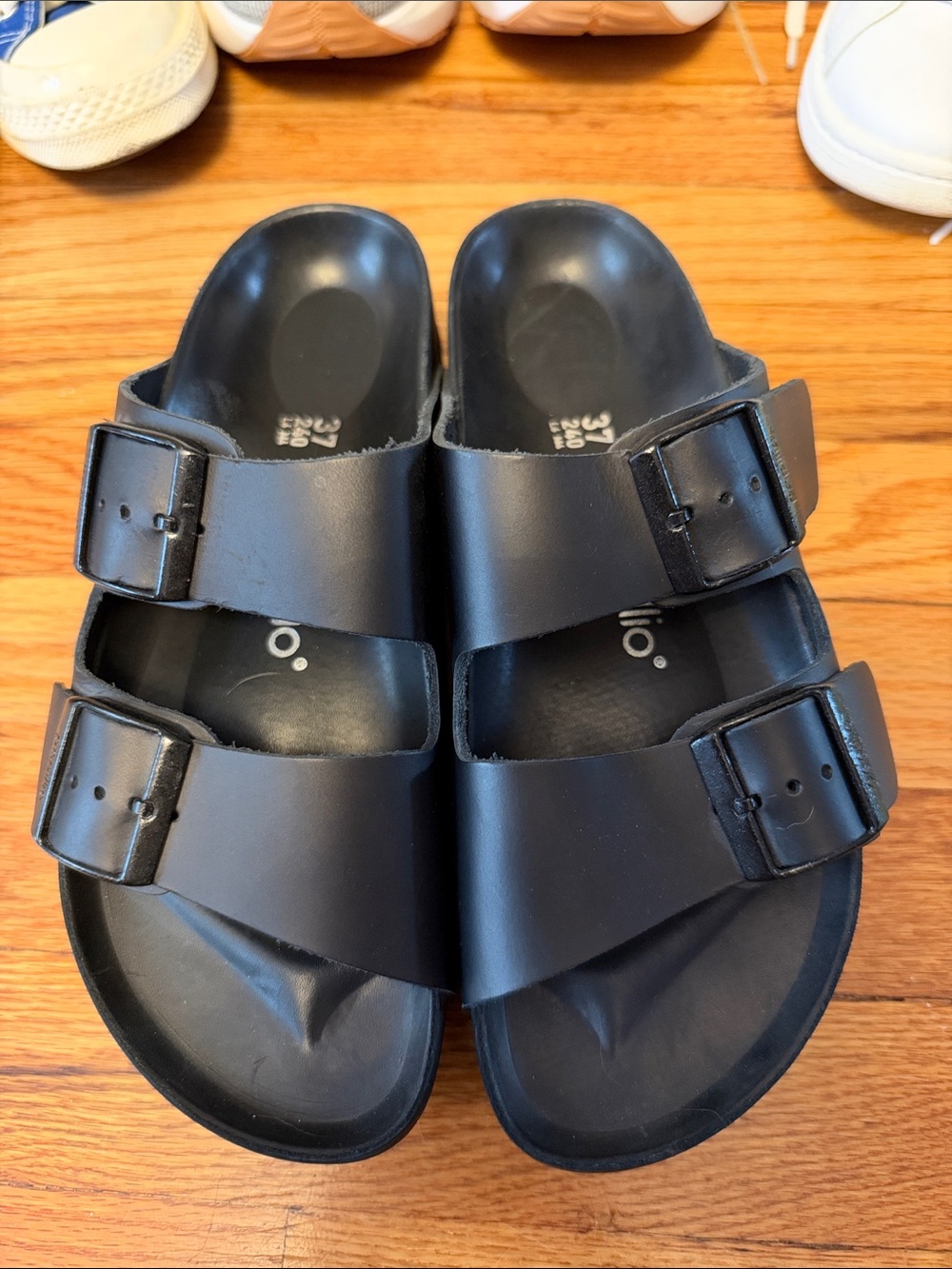 Women black Papillio Double-Buckle Slide Sandals